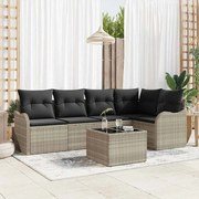 vidaXL Sofá de Jardim 6 Peças com Almofadas de Rattan Poli Cinza.