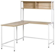 HOMCOM Secretária em Forma de L Multifuncional Secretária para Escritório ou Estúdio com Prateleiras Altas Amplo Espaço Estilo Minimalista 140x125x149cm Madeira e Branco