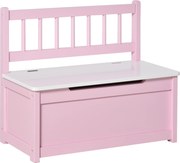HOMCOM Baú de Brinquedos Banco de Armazenamento Infantil de Madeira de Pinho com Tampa de Amortecimento e Encosto Alto 60x30x50 cm Rosa | Aosom Portugal