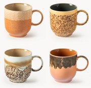 Canecas artesanais com vidrado reativo 70's, conjunto de 4