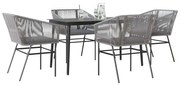 vidaXL Conjunto jantar jardim 5 peças almofadas vidro vime cinzento PE