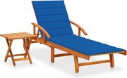 vidaXL Espreguiçadeira de jardim com mesa e almofadão acácia maciça