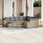 vidaXL 10 pcs conjunto de sofás p/ jardim com almofadões vime PE bege