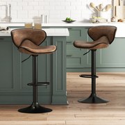 Conjunto de 2 bancos de bar giratórios de altura ajustável estofada com encosto e estrutura metálica para bar e cozinha Castanho rústico