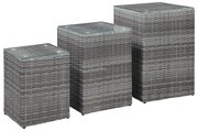 vidaXL Mesas de apoio com tampo de vidro 3 pcs vime PE cinzento