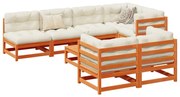 8 pcs conjunto sofás de jardim madeira de pinho castanho mel