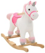 vidaXL Animal de baloiçar unicórnio pelúcia 65x32x58 cm branco e rosa