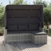 vidaXL Sofá de jardim de 3 lugares c/ teto/apoio de pés vime PE cinza