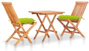 vidaXL Conjunto bistrô c/ almofadões verde brilhante 3 pcs teca maciça