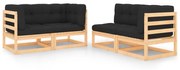 vidaXL 4 pcs conjunto lounge de jardim c/ almofadões pinho maciço