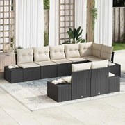 vidaXL Conjunto de Sofá de Jardim com 8 Peças e Almofadas Preto em Rattan Sintético