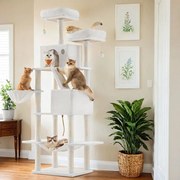 Arranhador para Gatos com 206 cm de altura, árvore para gatos, com 13 postes para arranhar Branco creme