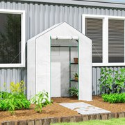 Estufa de Jardim Pequena de 3 Níveis com 6 Prateleiras Porta Enrolável e Capa de PE 143x74x190 cm Branco