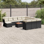 vidaXL 13 pcs conjunto de sofás de jardim com almofadões vime PE preto