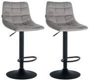 Conjunto de 2 bancos de bar Jerry em veludo com estrutura preta 87-108,5 x 43 x 46,5 cm Cinzento