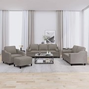 vidaXL 4 pcs conjunto de sofás com almofadas tecido cinza-acastanhado