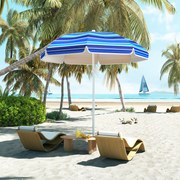 Chapéu de Sol Grande para Praia Ø180 cm Dobrável com Ângulo Ajustável Proteção UV50+ Impermeável Mastro de Ø32 mm Multicolor