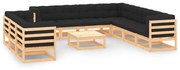 vidaXL 11 pcs conj. lounge jardim c/ almofadões antracite pinho maciço