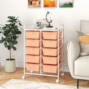 Carrinho móvel multiusos com 10 gavetas 65,5 x 37 x 87 cm com rodas Rosa claro
