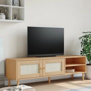Móvel de TV SENJA aspeto vime 158x40x49cm pinho maciço castanho