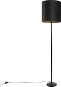 Candeeiro de pé preto com abajur de veludo preto com dourado 40 cm - Simplo