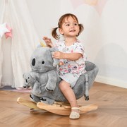 Baloiço Infantil com Forma de Coala com Fantoche para Bebés 18-36 Meses com Som Cinto de Segurança e Apoio para os Pés 60x33x50cm Cinza