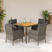 vidaXL 5 pcs conjunto de jantar p/ jardim c/ almofadões vime PE cinza