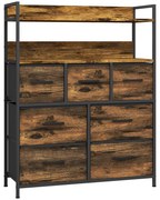 HOMCOM Cómoda com 7 Gavetas Dobráveis Prateleiras Abertas e Estrutura de Aço Cómoda Estreito 79x29x101 cm Castanho Rústico | Aosom Portugal