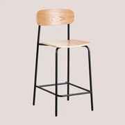 Pacote De 4 Bancos Altos Empilháveis 65 Cm Em Ferro E Madeira Wilpier Preto & Madeira Natural - Sklum