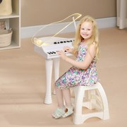 Piano Eletrónico para Crianças com 32 Teclas Microfone Luzes 22 Músicas 4 Tons e Volume Ajustável 37x30,5x60,4 cm Branco