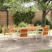vidaXL Conjunto de Jantar de Jardim 7 Peças em Madeira Sólida, Teak e Aço Inoxidável.