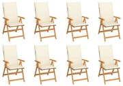 vidaXL Cadeiras de jardim reclináveis c/ almofadões 8 pcs teca maciça
