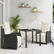 vidaXL Jogo de Jantar de Jardim 3 Peças - Preto, Polyrattan