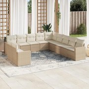 vidaXL 11 pcs conjunto sofás de jardim c/ almofadões vime PE bege