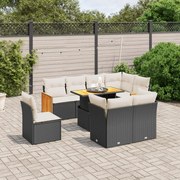 vidaXL 9 pcs conjunto de sofás p/ jardim c/ almofadões vime PE preto