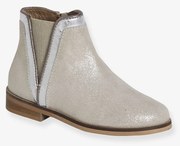 Botas em pele, com fecho e elástico, para menina dourado