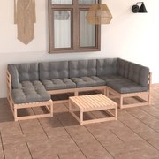 vidaXL 7 pcs conjunto lounge de jardim c/ almofadões pinho maciço
