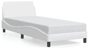 Estrutura de cama c/ cabeceira couro artificial 90x190cm branco