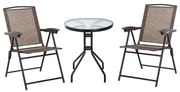 Conjunto de Mesa e 2 Cadeiras Cadeira Dobrável Encosto Reclináveis a 4