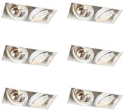 Conjunto de 6 focos embutidos brancos ajustáveis AR111 sem aro 2 luzes - Oneon