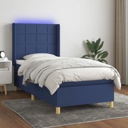 Cama box spring c/ colchão e LED 80x200 cm tecido azul