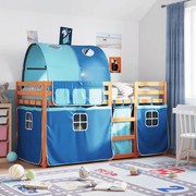 vidaXL Beliche com cortinas 90x190 cm madeira de pinho maciça azul
