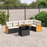 vidaXL 7 pcs conjunto de sofás p/ jardim c/ almofadões vime PE preto
