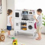 Cozinha de brincar madeira 83 x 29 x 103 cm para crianças a partir dos 3 anos com exaustor, máquina de gelo, telefone, 16 acessórios, sons e luzes rea