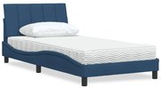 vidaXL Cama com colchão Hanko 100x200 cm tecido azul