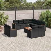 vidaXL 12 pcs conjunto de sofás de jardim c/ almofadões vime PE preto