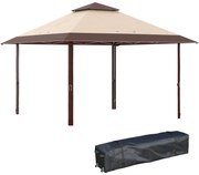 Outsunny Tenda Dobrável 3,85x3,85 m Tenda de Jardim com Telhado Duplo Altura Ajustável para Festas Casamentos Cáqui e Café