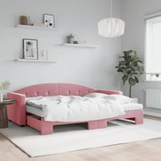 Sofá-cama com gavetão e colchões 80x200 cm veludo rosa