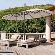 Guarda-sol de jardim duplo 4,7 x 2,8 m grande com pega sem base Estrutura de 12 hastes para jardim piscina pátio Bege