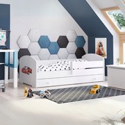 Cama infantil Luk branca 160x80 com gaveta - carro de corrida